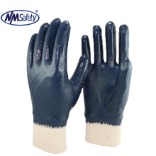 NMSAFETY Heavy duty work glove with jersey liner full coated nitrile, knit wrist.